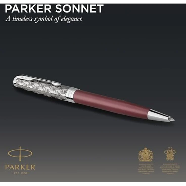 Parker Sonnet Premium Kugelschreiber, Edelstahl mit rotem Finish, M-Mine – Bild 2