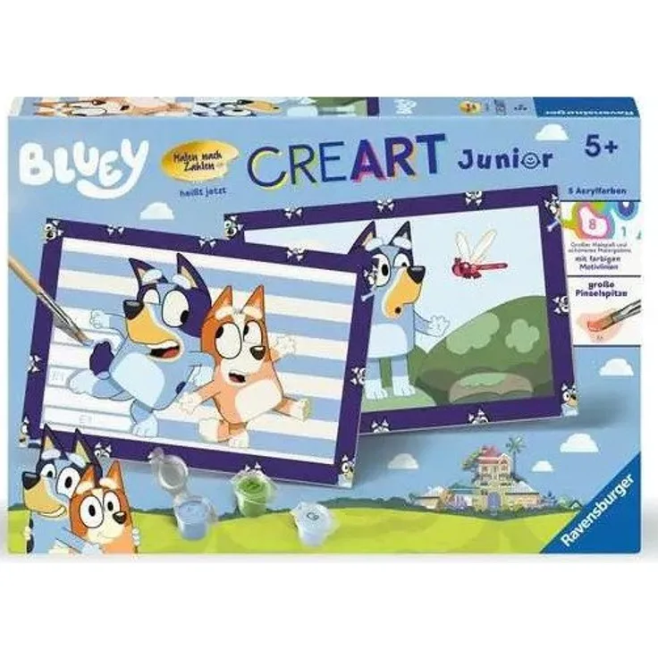 Ravensburger Malen nach Zahlen CreArt, Malen nach Zahlen Junior - Bluey, Kindermalset mit farbigen Motivlinien