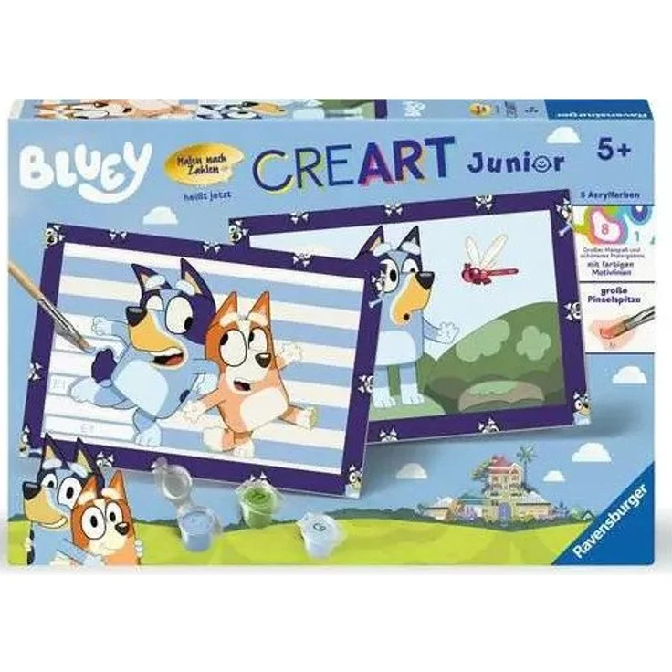 Ravensburger Malen nach Zahlen CreArt, Malen nach Zahlen Junior - Bluey, Kindermalset mit farbigen Motivlinien – Bild 1