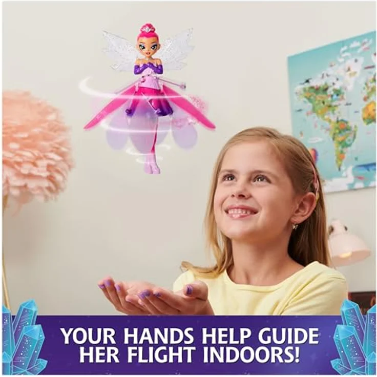 Spin Master Crystal Flyers Fliegende Fee 15 cm, rosa, interaktive fliegende Puppe mit Sensor und USB-Ladefunktion – Bild 2