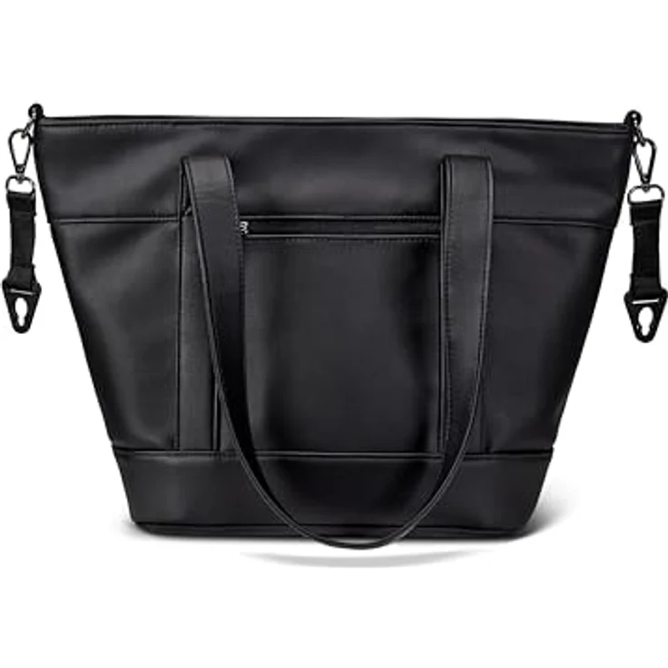 MOON Wickeltasche V-Shape, schwarze Lederoptik, 15 Liter Fassungsvermögen, inklusive Wickelunterlage, isolierter Flaschentasche und Geldbeutel – Bild 3