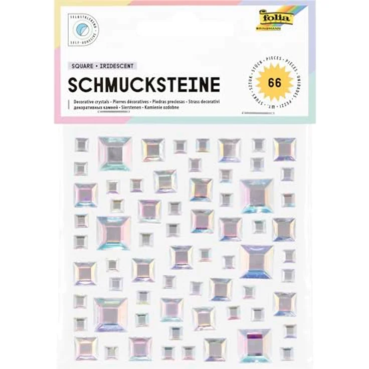 folia Schmucksteine transparent SQUARE IRIDESCENT, 66 St., selbstklebend in verschiedenen Größen, irisierender Glanz – Bild 2