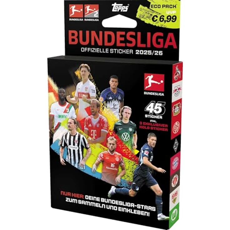 Topps Bundesliga 2025/26 Sticker Collection Eco Pack, Blister mit 6 Tüten und 3 exklusiven Glitzerstickern – Bild 2