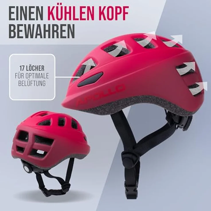 Apollo Kinder Fahrradhelm, Multisport Helm für Kinder & Jugendliche, 17 Belüftungslöcher, Sicher & Bequem, Trendige Farben und Muster, Verstellbar ab 3 Jahre, für Fahrrad & Roller – Bild 5