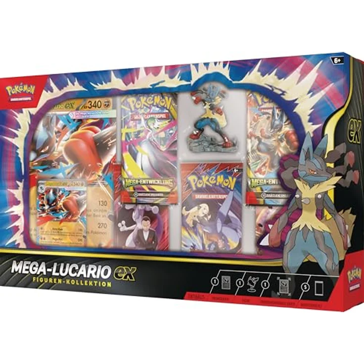 Pokémon PKM Mega-Lucario Figuren-Kollektion, inklusive holografischer Promokarte, überdimensionaler Promokarte und 5 Boosterpacks – Bild 3
