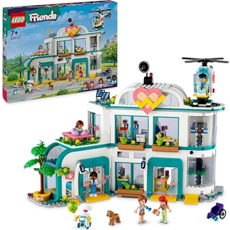LEGO Friends Heartlake City Krankenhaus, Set mit Spielzeug-Hubschrauber und Figuren inkl. Autumn und Hund, Arzt-Spielzeug für Kinder, Geschenk für Mädchen und Jungen ab 7 Jahren 42621
