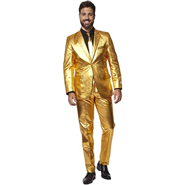 OppoSuits Groovy Gold, Slim-Fit Anzug mit Jacket, Hose und Krawatte, gold – Bild 1