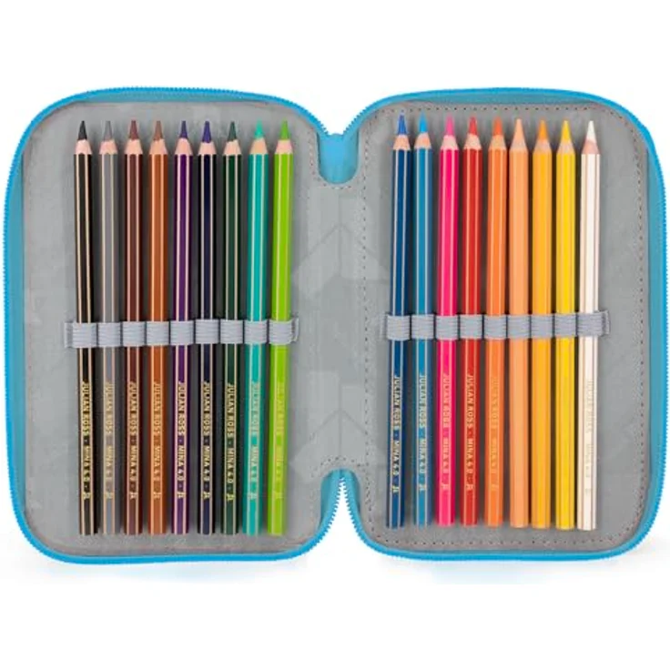 Clondo 3-Fach Federmäppchen Mädchen Gefüllt für Die Eiskönigin Frozen Fan, 46-teiliges Schulmäppchen Set mit Radierbaren Stiften, Filzstiften & Buntstiften, ideal für Schule & Geschenk, 20x12x7 cm – Bild 3