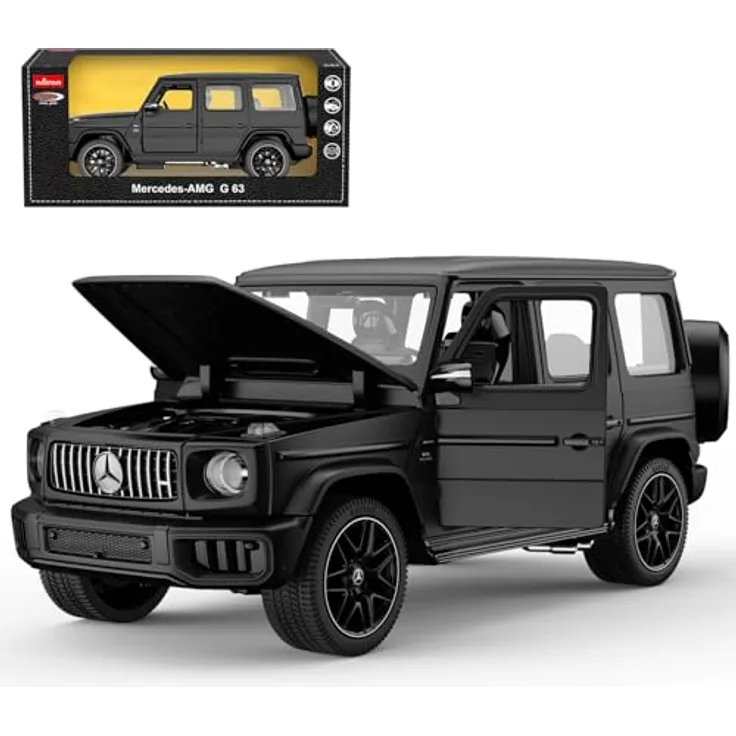JAMARA Mercedes-AMG G 63, Diecast Modellauto 1:24, Schwarz, detailreiche Nachbildung mit stabiler Metallkarosserie und beweglichen Teilen