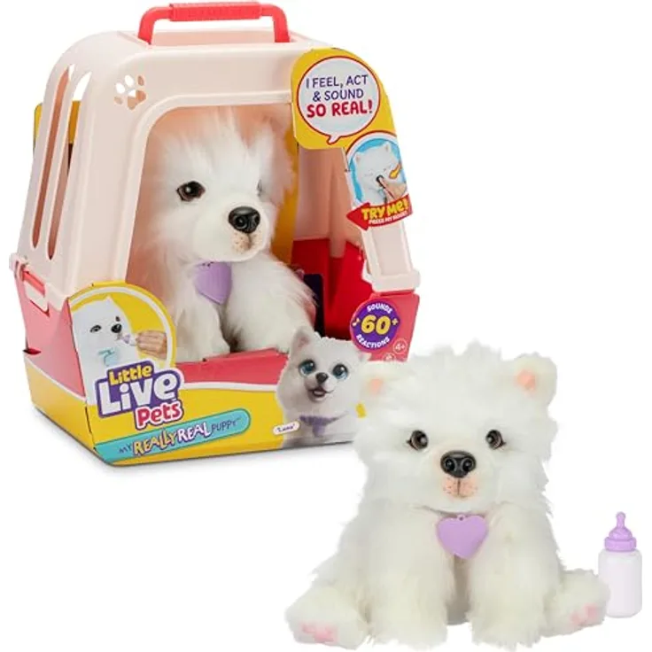 Little Live Pets My Really Real Puppy – Luna, interaktiver Welpe mit 60+ Geräuschen/Reaktionen, inklusive Deluxe-Transportbox, für Kinder ab 5 Jahren