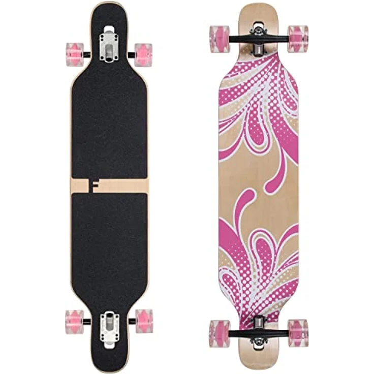 Flex2 bis 84kg - Camber Longboard (Flex2 bis 84kg, pink Blume LED - Ahornholz) – Bild 1