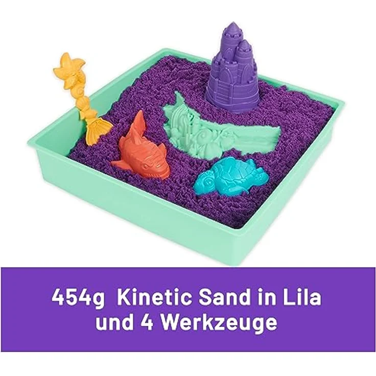 Spin Master Kinetic Sand Kreativset, 454 g, lila mit Förmchen und Sandbox für kreatives Sandspiel – Bild 2