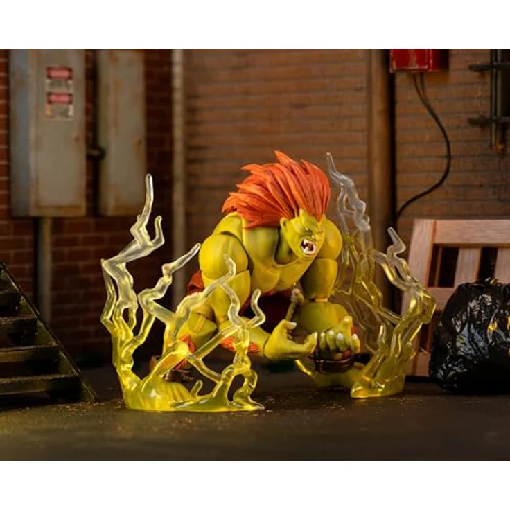 Jada Toys Street Fighter Figur Blanka, 19 cm bewegliche Actionfigur mit alternativem Kopf, Händen und Electric Thunder Zubehör, grün, ab 13 Jahre – Bild 5