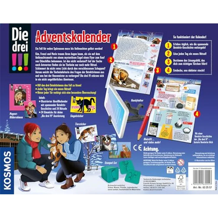 Kosmos 632557 Die drei !!! Adventskalender 2024, mit 24 Detektiv-Gimmicks, Spielzeug-Adventskalender für Kinder ab 8 Jahre – Bild 2