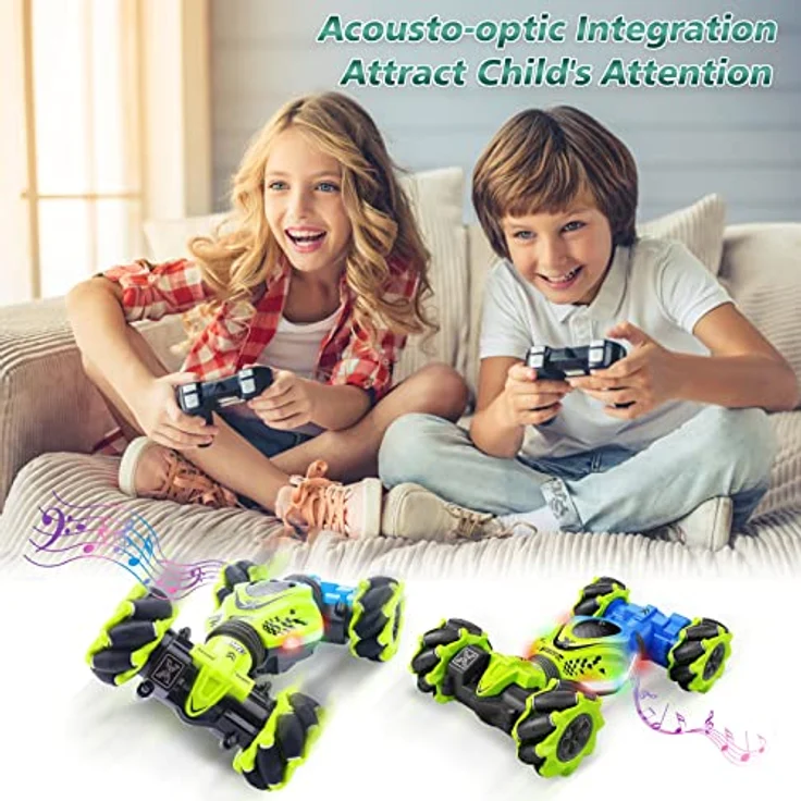 Pristar Ferngesteuertes Auto für Kinder, 4WD RC Stunt Car Ferngesteuerte Auto mit HandSteuerung, 2,4 GHz 360° Drehung Auto Car mit Musik und Beleuchtung Handgeführtes Stunt-Auto 2 Akku – Bild 8