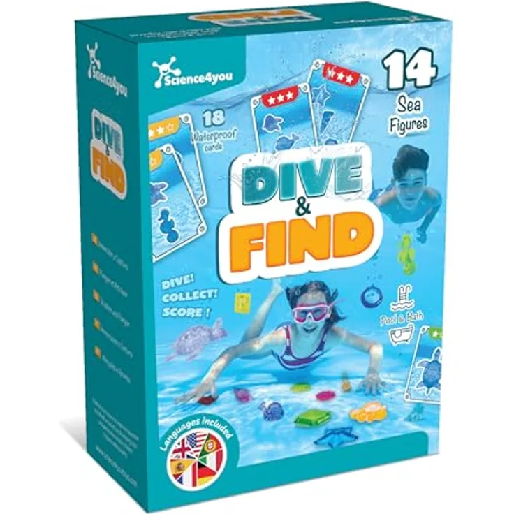 Science4you Wasserspiele für Kinder, Tauchspielzeug mit 14 Meeresfiguren und 18 wasserfesten Karten, lustige Poolspiele für Jungen und Mädchen ab 3 Jahren