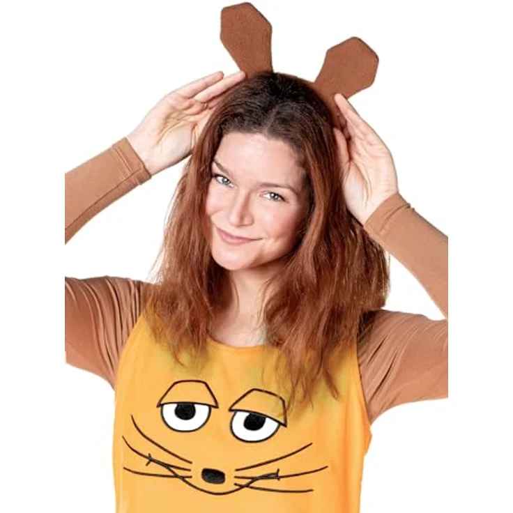 Maskworld Die Sendung mit der Maus - Maus Kleid (XXL), orange, ärmellos mit Maus-Gesicht Aufdruck, inkl. Haarreifen mit Mausohren – Bild 7