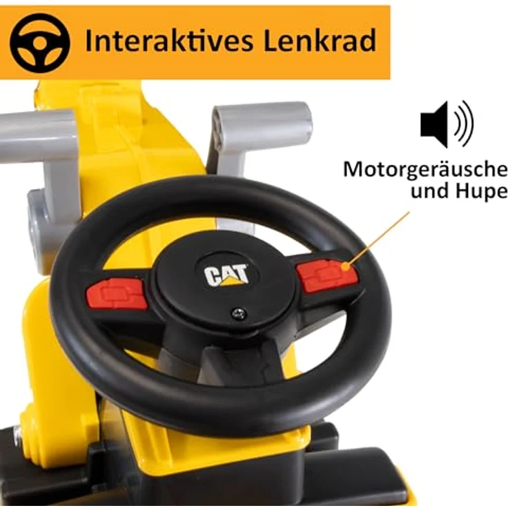 Lemodo Rutschauto Radlader mit Staufach, Bagger zum draufsitzen, bewegliche Schaufel, Sound-Lenkrad, ab 1 Jahr, rot – Bild 4