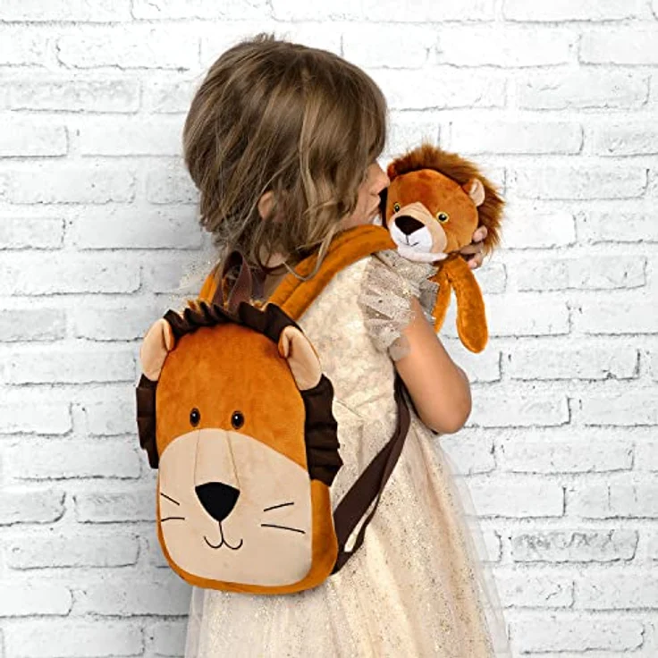 Perletti Lenny Lion Wenderucksack, 45 cm Plüschrucksack mit niedlichem Löwenmotiv, unisex – Bild 4