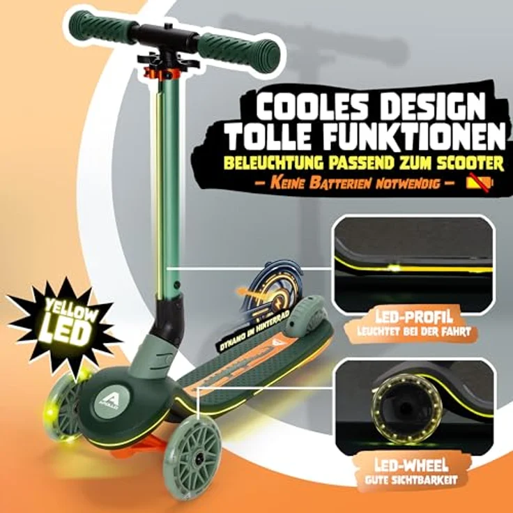 Apollo Whizzie LED Kinderroller, höhenverstellbarer Dreiradscooter für Kinder ab 3 Jahren, stabil und belastbar bis 60 kg – Bild 2