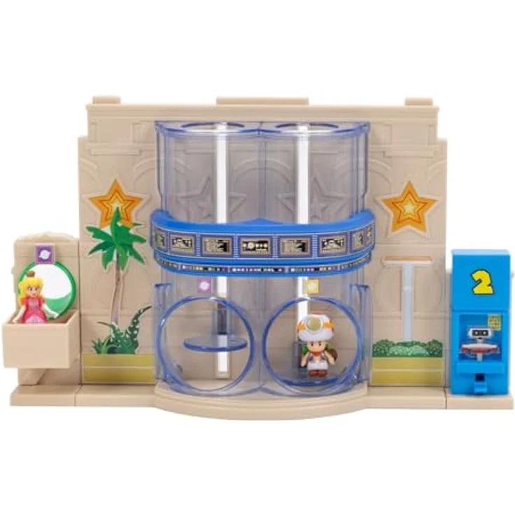Jakks Pacific Super Mario Galaxy Film Diorama, Gateway Galaxy Set mit 2 Minifiguren, inkl. Prinzessin Peach und Captain Toad, bewegliche Transportröhren und Warp-Röhre, ab 3 Jahren – Bild 1