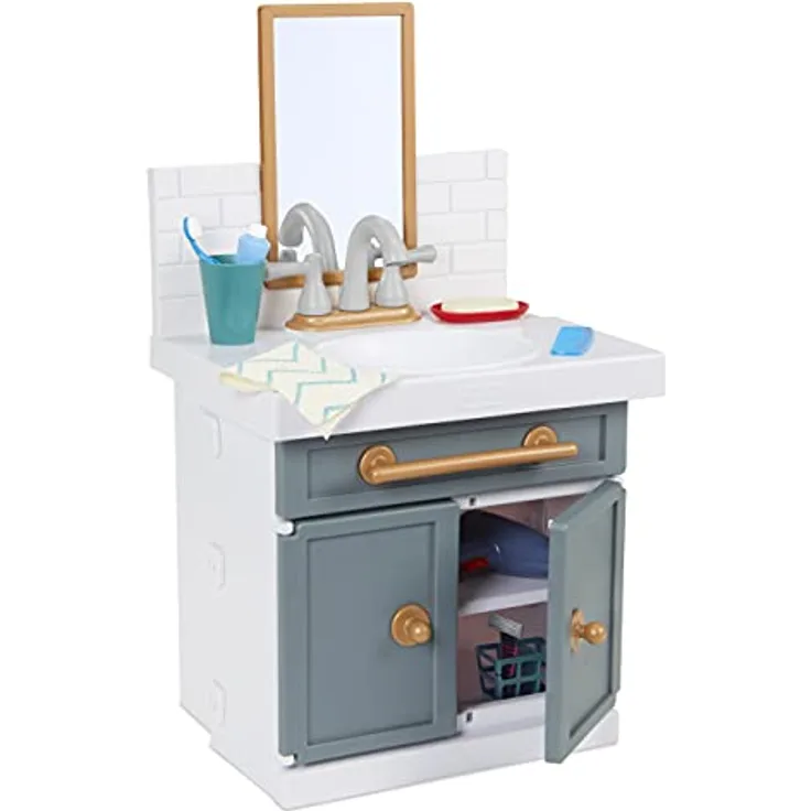 Little Tikes Erstes Waschbecken mit echtem Wasserhahn, interaktives Rollenspiel mit 12 Badezimmer-Accessoires, mehrfarbig, für Kinder ab 2 Jahren