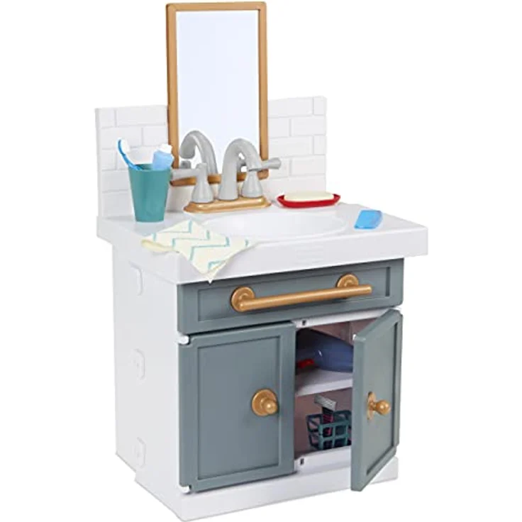 Little Tikes Erstes Waschbecken mit echtem Wasserhahn, interaktives Rollenspiel mit 12 Badezimmer-Accessoires, mehrfarbig, für Kinder ab 2 Jahren – Bild 1