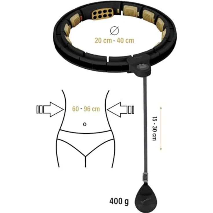 HMS Hula-Hoop-Reifen HHM13, Schwarz-Gold mit Gewicht, Zähler und Massagepunkten sowie Schwerkraftball – Bild 5