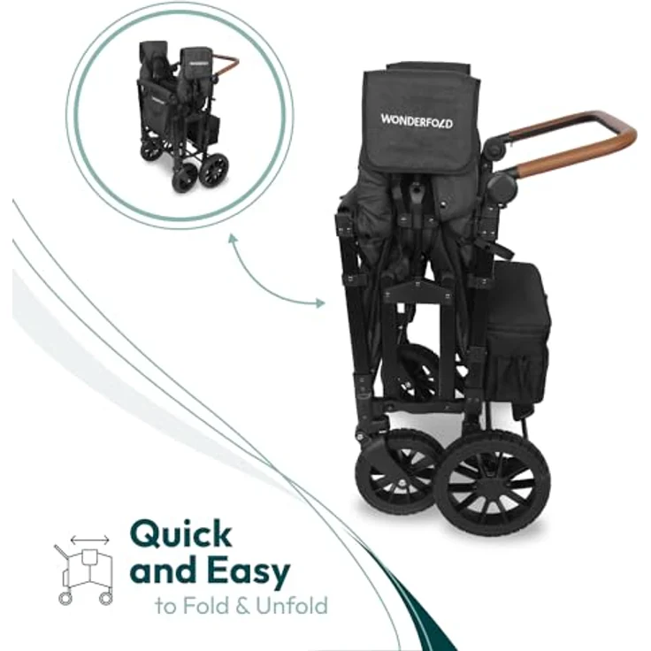 WONDERFOLD W4S 2.0 Multifunktions-Kinderwagen für 4 Passagiere, veganem Leder überzogen (schwarz) – Bild 5