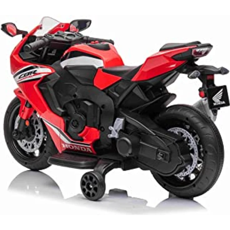 Beneo Kinder-Elektromotorrad HONDA CBR 1000RR, lizenziert, 12V-Batterie, Kunstledersitz, Kunststoffräder, 30W-Motor, LED-Beleuchtung, solider Rahmen, Hilfsräder, rot – Bild 3