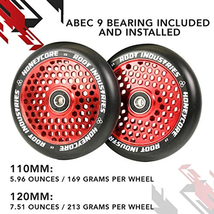 Root Industries Stuntscooter 2 x Root Industries Honeycore Stunt-Scooter Rolle 110mm Rot/PU Schwarz - Leichte Stunt-Scooter Rolle mit Honeycore Design – Bild 4