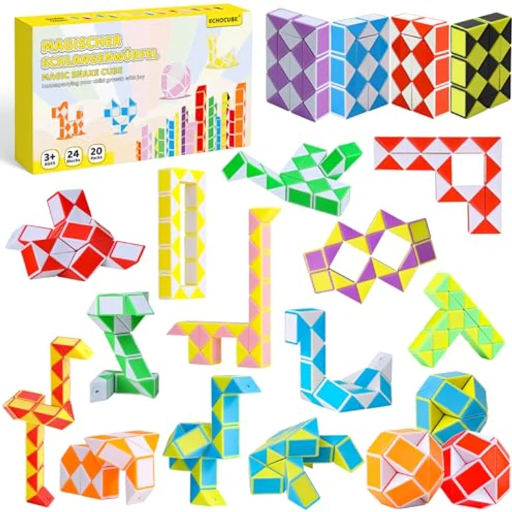 ECHOCUBE Magischer Schlangenwürfel, 20er Pack, Mini-Fidget-Spielzeug aus langlebigem ABS, zufällige Farben, perfekt für Partytüten und interaktive Spiele – Bild 1