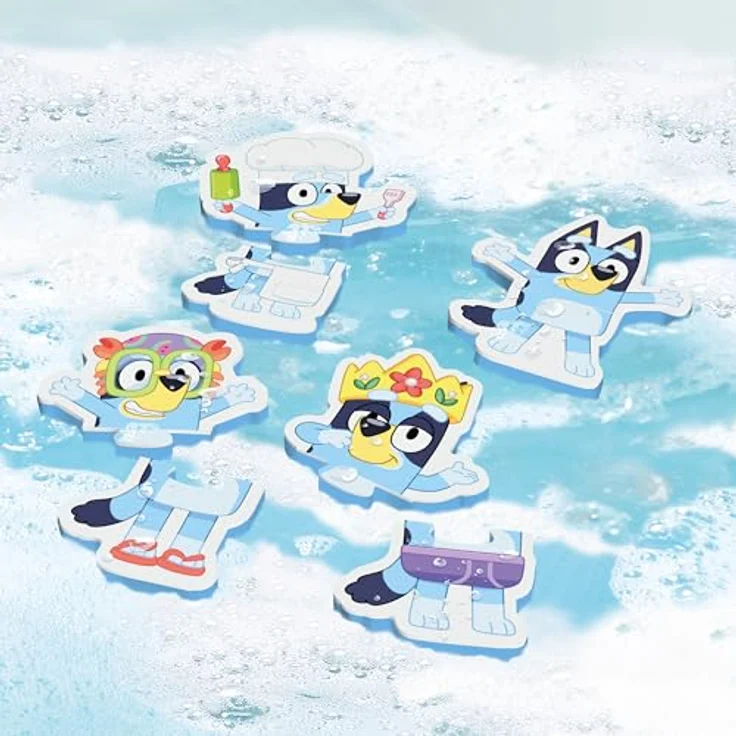 TOMY Toomies Bluey Bad-Puzzle, Mix and Match Schaumstoff Badespielzeug mit 8 Teilen, inklusive Netztasche zur Aufbewahrung mit Saugnäpfen, ab 18 Monaten – Bild 3