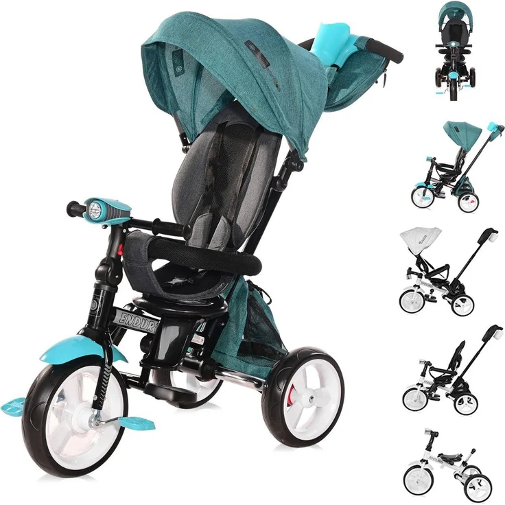 Lorelli Tricycle Enduro 4 in 1, klappbares Dreirad mit drehbarem Sitz, verstellbarer Rückenlehne und Lichtfunktion, geeignet ab 12 Monaten