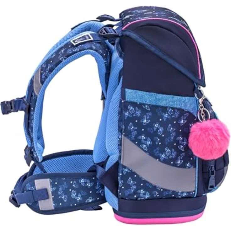 Belmil Comfy Plus Premium Schulranzen-Set, ergonomisch mit Brust- & Hüftgurt, DIN A4 geeignet, 4-teilig, 16 L, reflektierender Magnetverschluss, blau – Bild 4