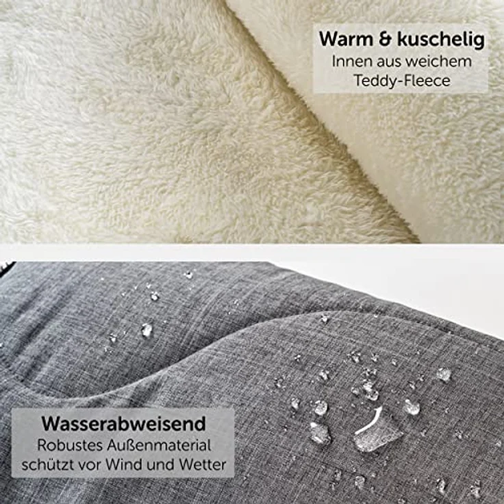 Zamboo Universal Fußsack für Babyschale, Kinderwagen Wanne und Buggy - 2in1 Winterfußsack und Sitzauflage aus kuscheligem Fleece, Baby Fusssack mit Kapuze und Tasche - Grau – Bild 4