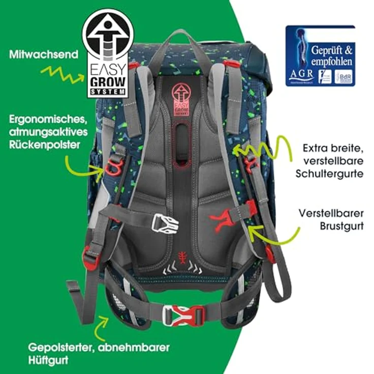 Step by Step Schulranzen-Set Cloud „Bagger Rocco“, 5-teilig, grau, ergonomischer Tornister mit Reflektoren, höhenverstellbar, 19L für Jungen ab der 1. Klasse – Bild 4