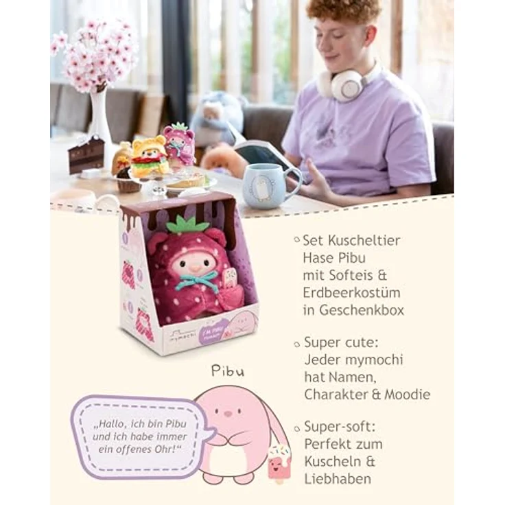 NICI Kuscheltier Hase Pibu 8cm mit Softeis & Erdbeerkostüm - rosa Plüschhase zum Kuscheln für Kinder & Erwachsene – Bild 4