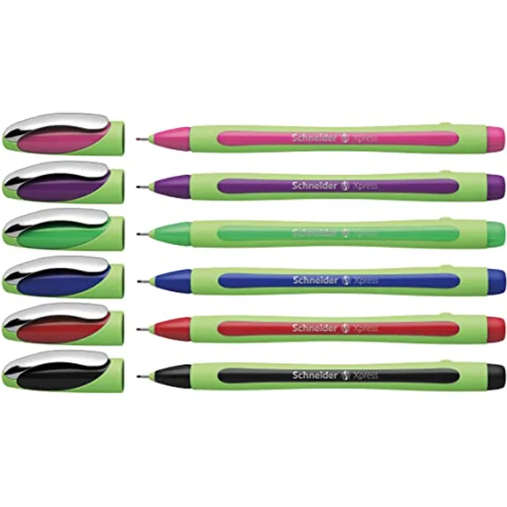Schneider Xpress Fineliner, farbsortiert, 0,8 mm, 6 St., dokumentenecht, gummierter Schaft, metallverstärkte Spitze