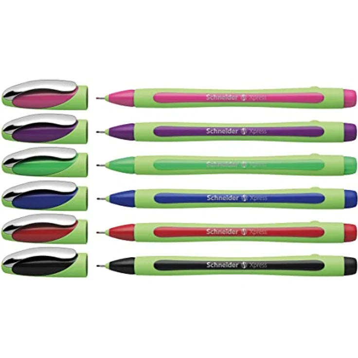 Schneider Xpress Fineliner, farbsortiert, 0,8 mm, 6 St., dokumentenecht, gummierter Schaft, metallverstärkte Spitze – Bild 1