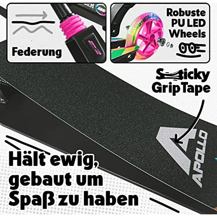 Apollo Scooter LED - Skyracer Led | Klappbarer City Roller mit Federung für Kinder ab 5 Jahren | Verstellbarer Tretroller für Erwachsene - bunt – Bild 4