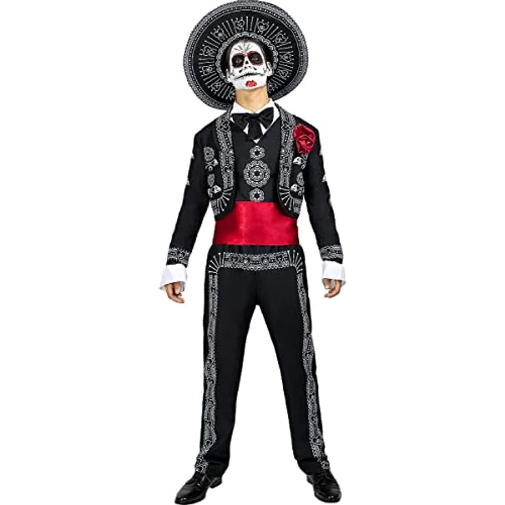 Funidelia Mariachi Kostüm für Herren Tag der Toten, Halloween, Horror - Größe XXL Schwarz