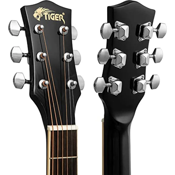 TIGER ACG4-BK Full-Size Elektro-Akustische Gitarre, Paket für Anfänger, mit eingebautem Tuner und EQ - Schwarz – Bild 3