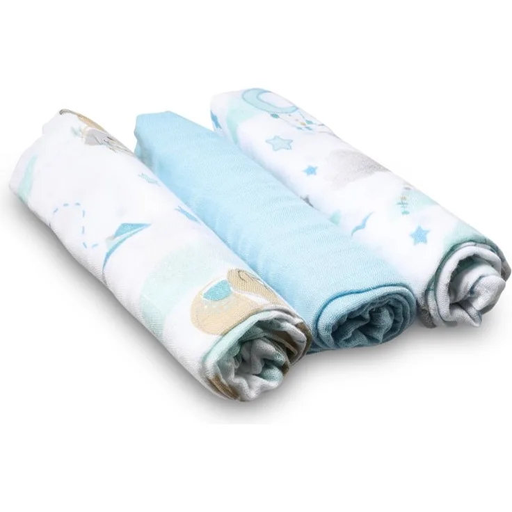 BabyOno Natural Bamboo Diapers Blue, Stoffwindeln 70x70 cm, 3 St., hautfreundlich und umweltfreundlich