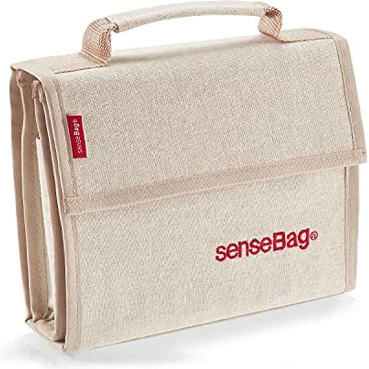 transotype senseBag Wallet, cremefarbene Tasche für bis zu 36 Marker, abwaschbares Polyestergewebe mit abgenähten Stiftfächern und Außentasche mit Reißverschluss – Bild 1
