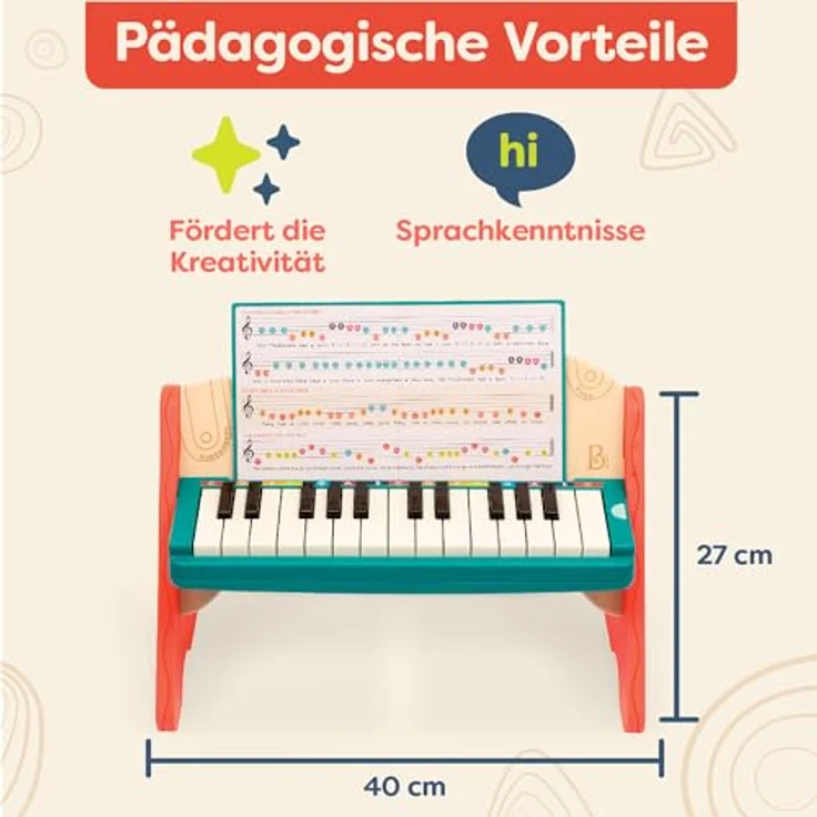 B. toys Spielzeug Klavier aus Holz mit Liederbuch, Piano Holzspielzeug, Musikspielzeug, Musikinstrument zum Klavier spielen lernen für Kinder ab 3 Jahren – Bild 4