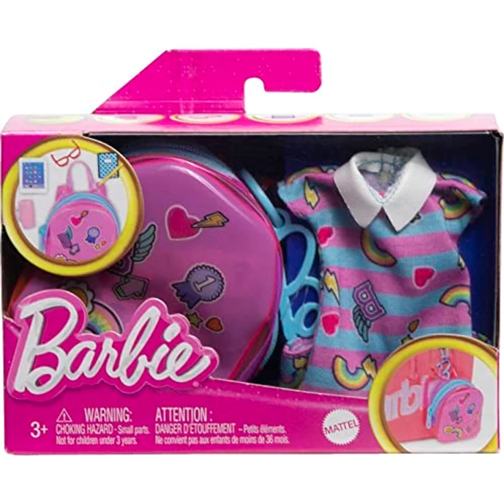 Barbie Kleidung Deluxe Clip-On Tasche mit Schuloutfit und fünf thematischen Accessoires Puppen, Mehrfarbig, Modern – Bild 5