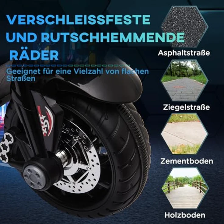 HOMCOM Elektro-Kindermotorrad mit Musik, Scheinwerfer, Geschwindigkeit 3km/h, Belastbarkeit 25 kg (Schwarz/Rot) 3-5 Jahre – Bild 6