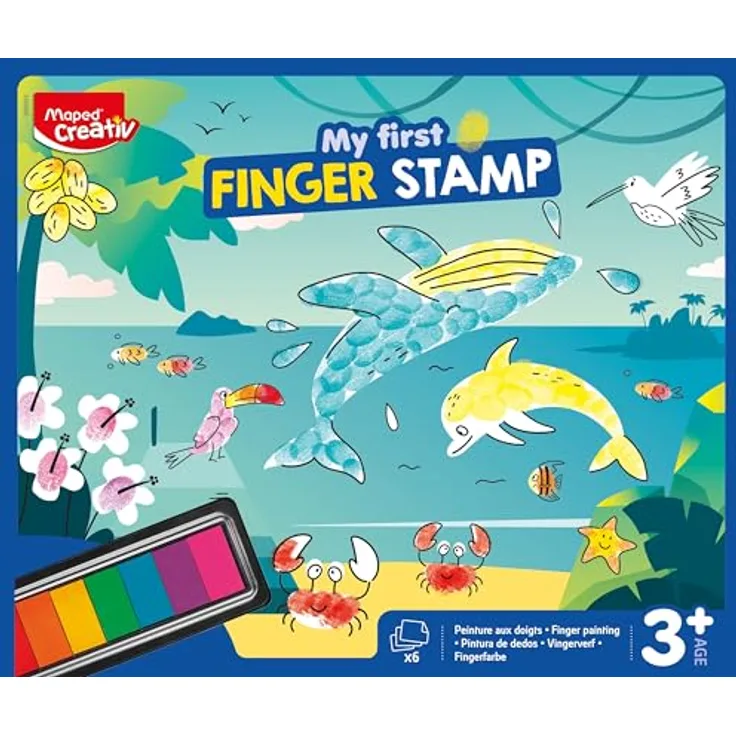 Maped CREATIV MY FIRST Fingerabdruck Stempelset, 7 Farben für kreatives Malen, inkl. Karten & Reinigungstuch, ideal für Kinder ab 3 Jahren