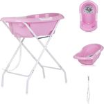 Chipolino Faltbarer Badewannenständer Noemi, Babybadewanne mit Ablauf und Ablagefächern, rosa